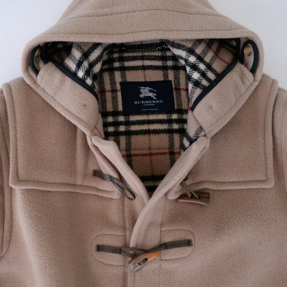 Burberry 100% Wool Beige Duffle Toggle Button Peacoat with Hood Winter Coat - Picture 9 of 16